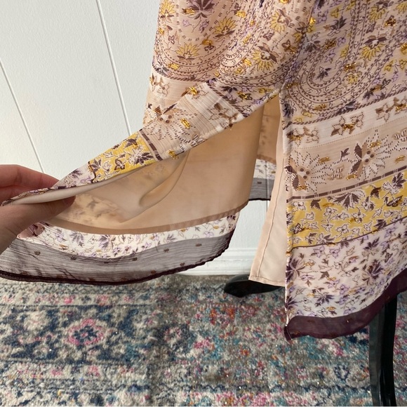 ANN TAYLOR Sz XS PEARL BLUSH Paisley Border Balloon Sleeve Midi Dress Office NEW - Picture 14 of 16